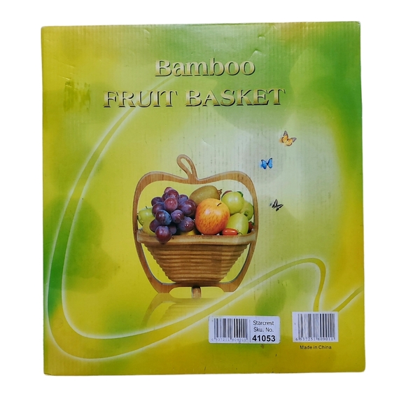 Collapsible Bamboo Fruit Basket Spiral Cut Apple Shaped Centerpiece Bowl - Picture 3 of 4